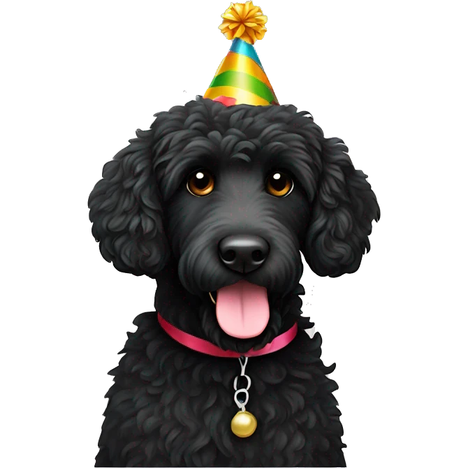 Black labradoodle with party hat  emoji