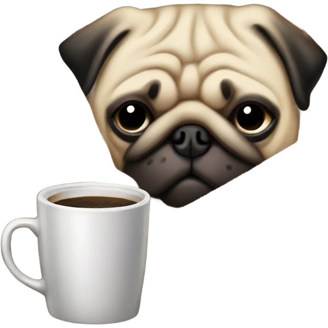 sleepy pug in a blanket with a cup of coffee emoji