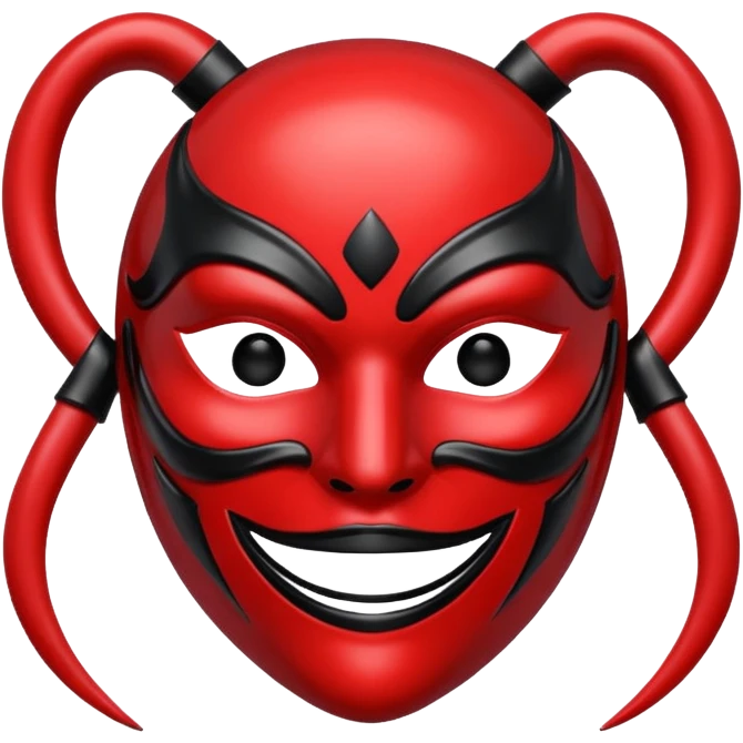 curved mask, poisonous, red and black emoji