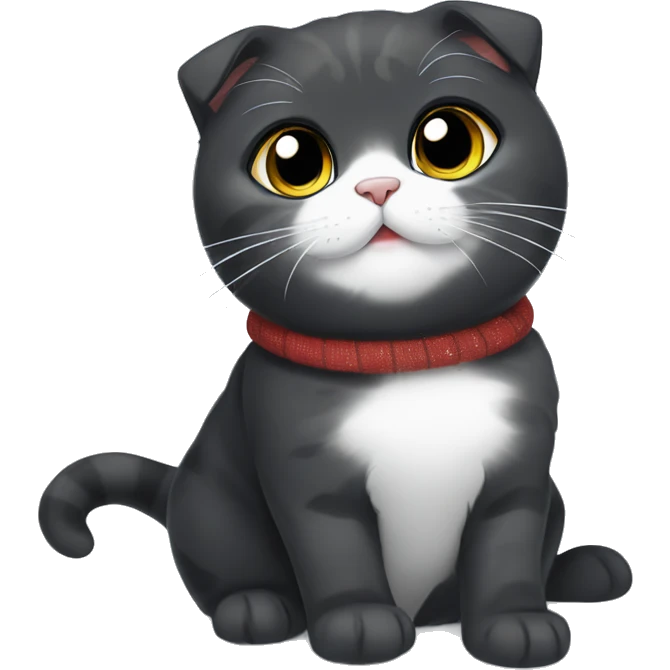Black scottish fold cat playing with snowflakes emoji
