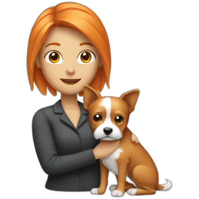 orange hair woman holding yorkshire dog emoji