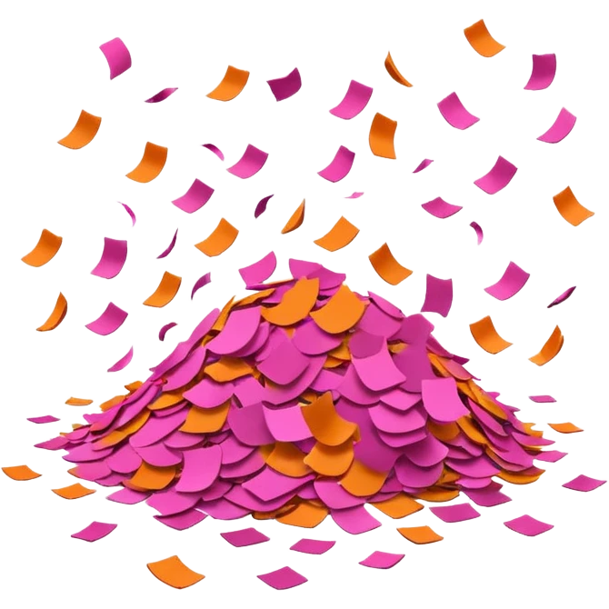 orange and pink confetti, falling, playful emoji
