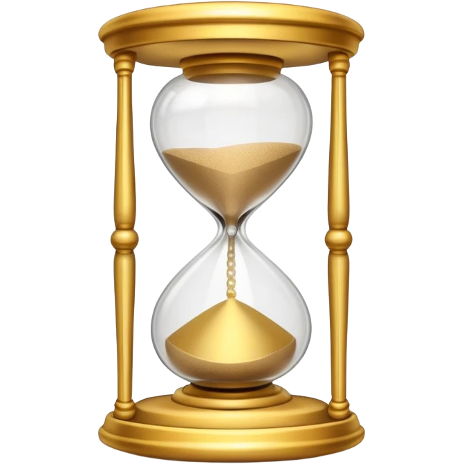 A small hourglass with just a little sand left at the bottom and a shining golden alarm bell next to it, representing a very short task emoji