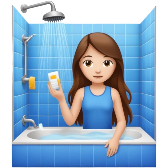 beautiful girl with long brown hair constructing new bathroom area with new shower and amenities  emoji