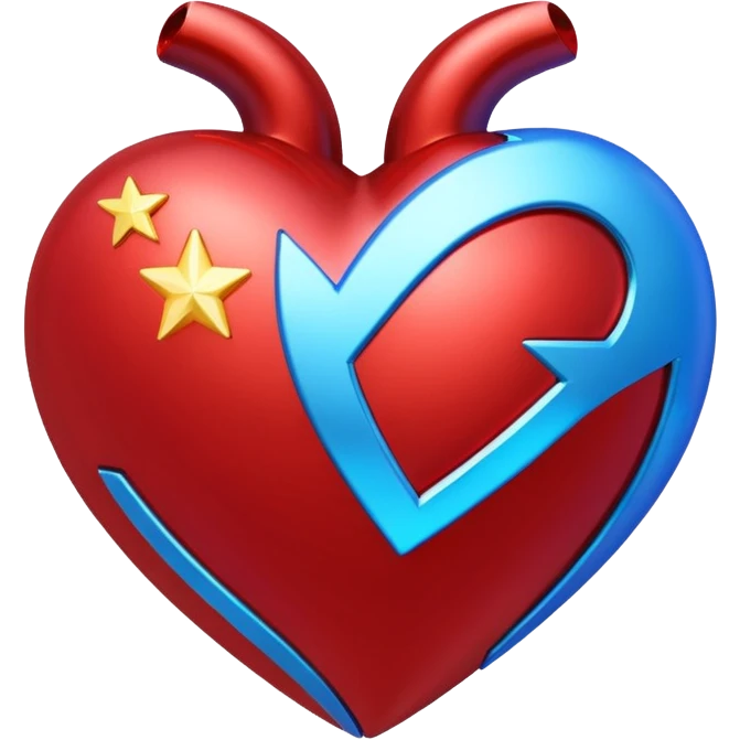A sci-fi red 3D heart with a bright blue star inside emoji