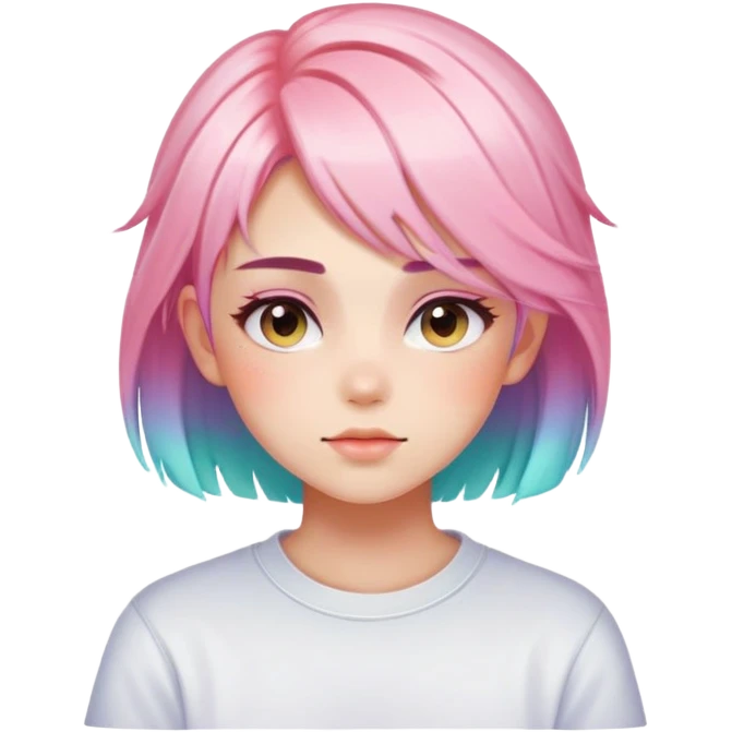Gorgeous anime style tomboy with blushing face aesthetic and pretty colorful shiny gradient pastel hair trending style emoji