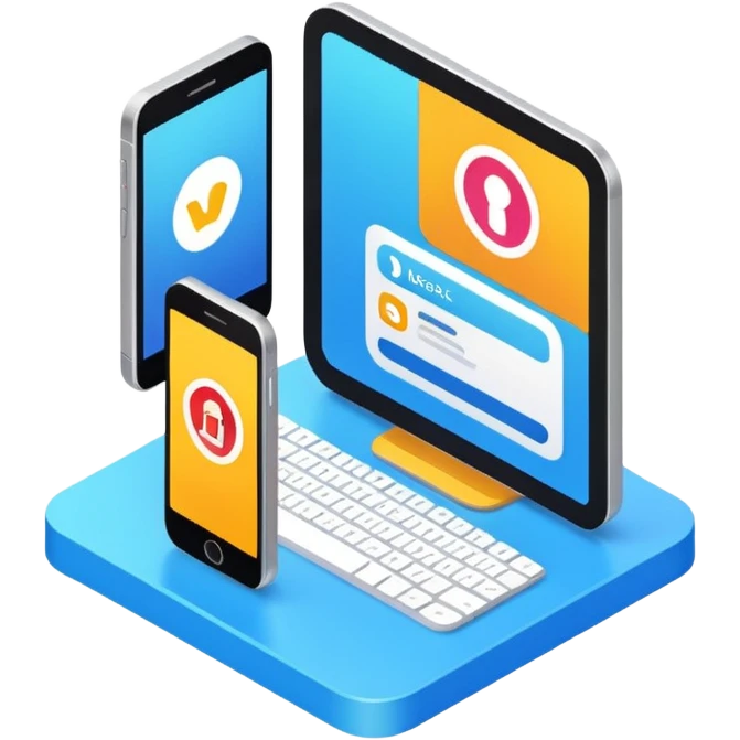 isometric, image of modern user experience with mobile, desktop portal, kiosk etc emoji