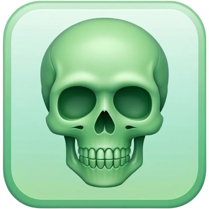 a Tiny compressed Stylized green skull symbol inside a pastel gradient white square icon emoji