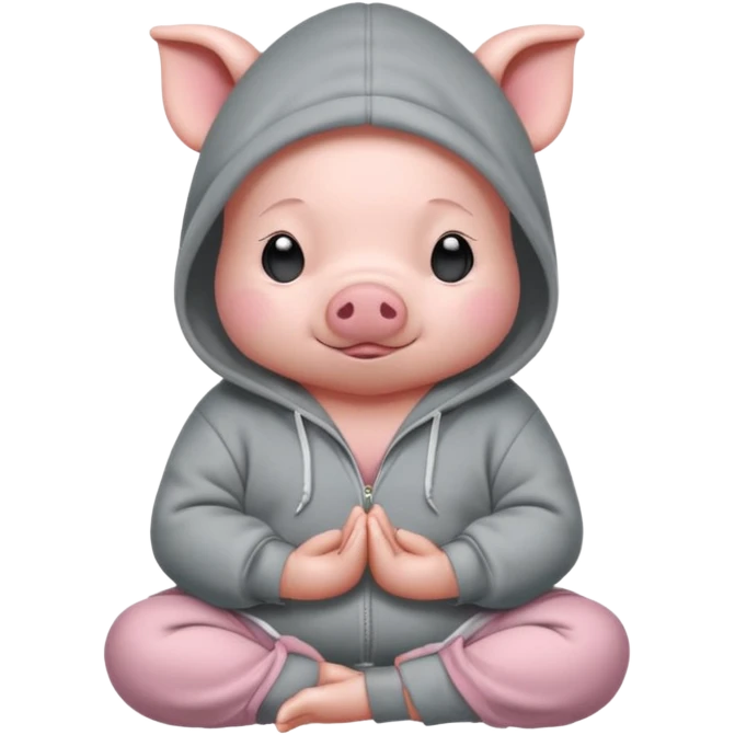 a cute baby pig in an oversized hoodie meditating emoji