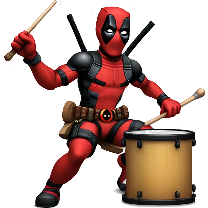 Deadpool playing drum after a bad joke emoji