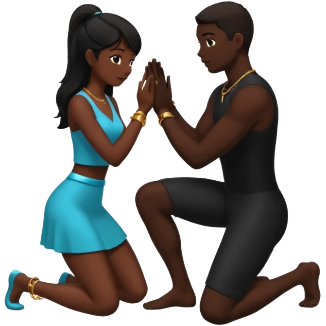 Silhouette of a man kneeling on one knee and offering a ring to a woman receiving it emoji