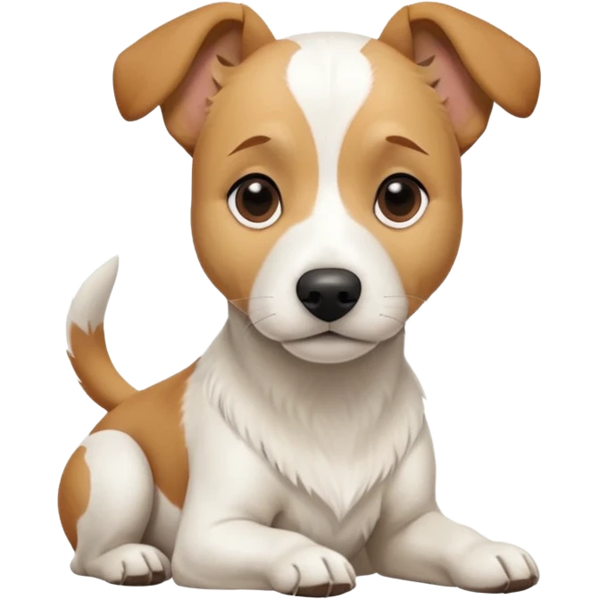 a full body facing front on of a buff white beagle cross jack russell terrier looking dog the size of a kelpie with light brown long ears resting on its face and a light brown patch above one eye and a large snout. the rest of the dog is completely white.  emoji