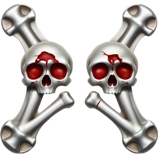 metallic anatomic bones with traces of blood, steel texture, dark dramatic tone, clean background emoji