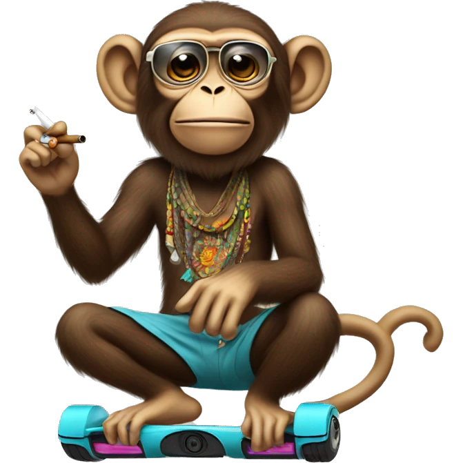Hippie monkey smoking a cigarette on a hoverboard  emoji