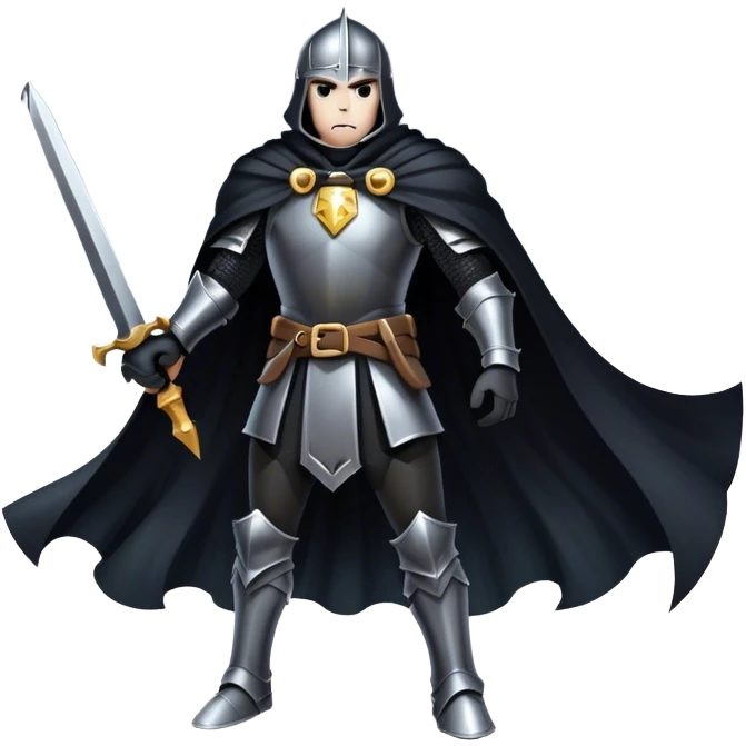 A shadowy knight with a black cape, standing in a stormy battlefield emoji