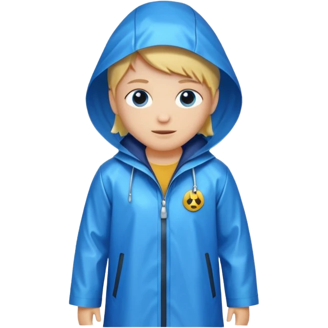 blue raincoat, just rain coat, negative: character. emoji