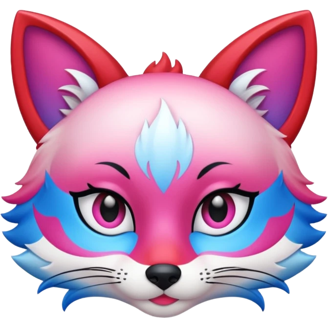 Mascara Kitsune Azul, Vermelho e Rosa degrade emoji