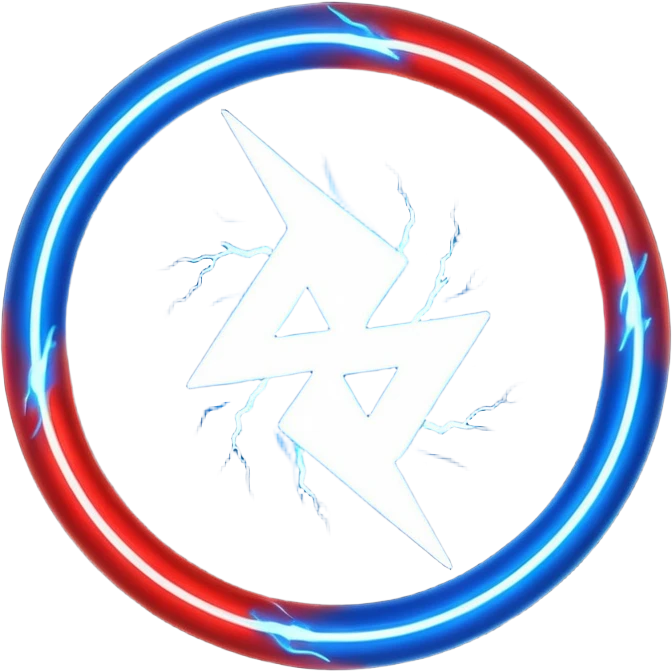 Red and blue lightening in a circle shape with effects emoji