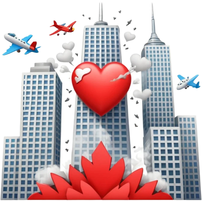 plane hitting skyscraper with heart emoji