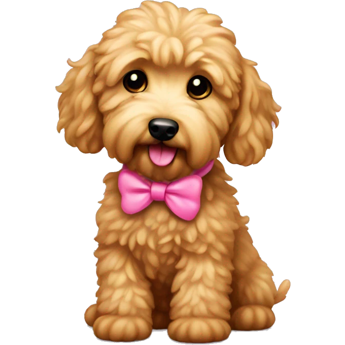 Mini golden doodle with a pink bow on  emoji