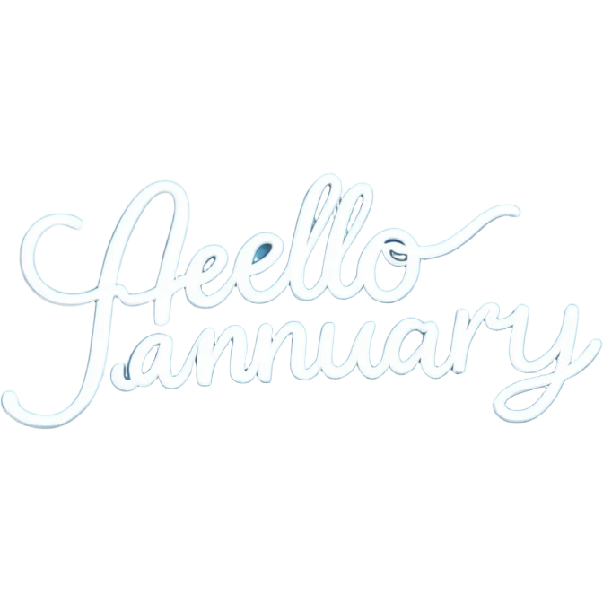 Light Blue “ hello January “ word in cursive emoji | AI Emoji Generator