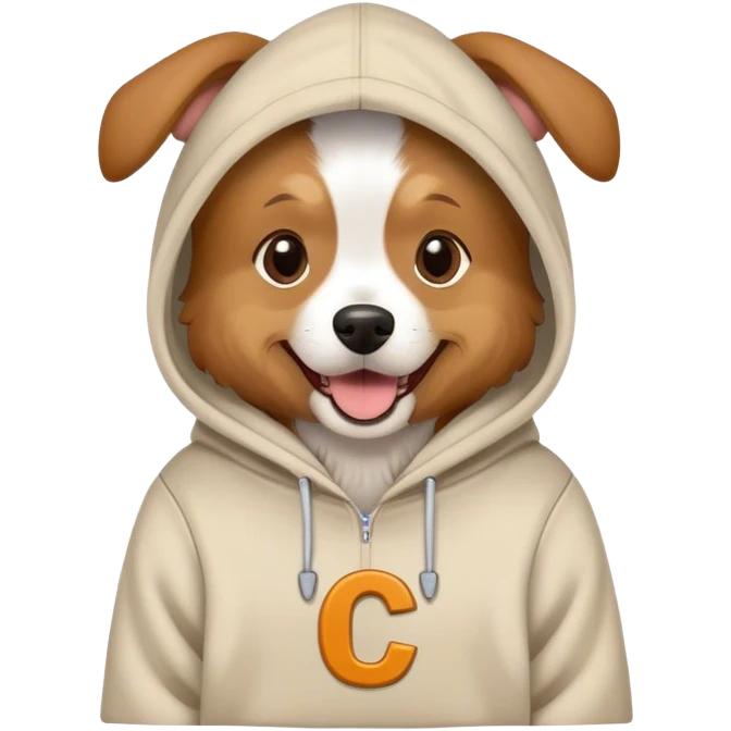 Dog wearing a hoodie with the letter c on it emoji