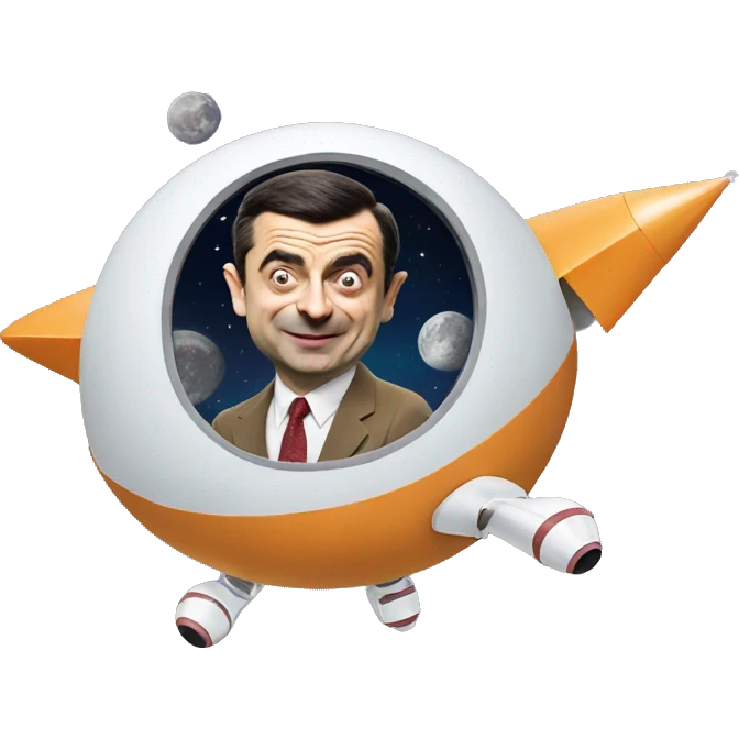 mr bean going to moon in rocket emoji