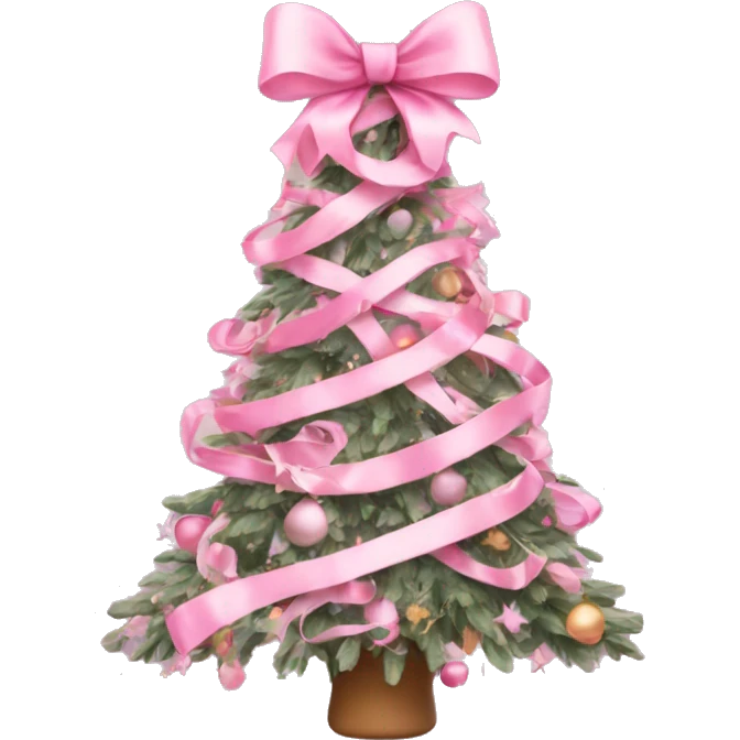 pastel pink decorated christmas tree with a pink bow and ribbons  emoji