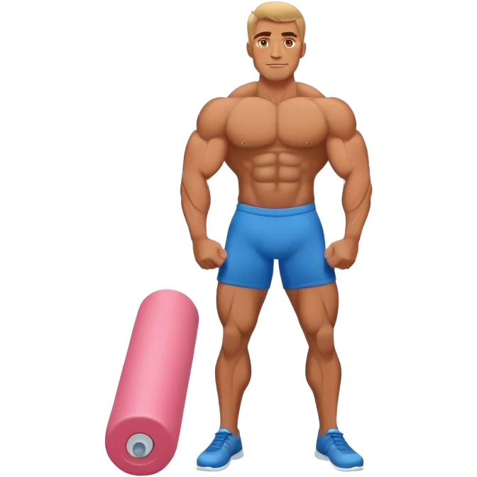 bodybuilder using foam roller emoji