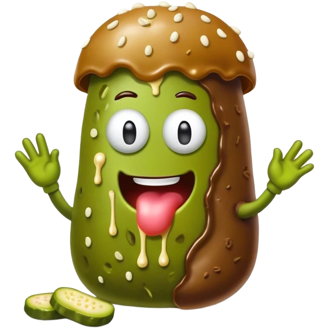 A cappy bar-a in a poop costume eating a pickle dipped in white chocolate  emoji