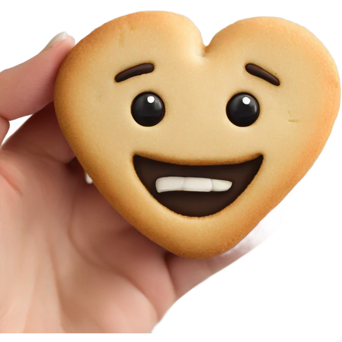 heart cookie with bite in it and cute face  emoji