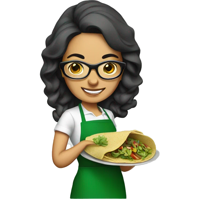 mexican lady green apron  with glasses cooking tacos emoji