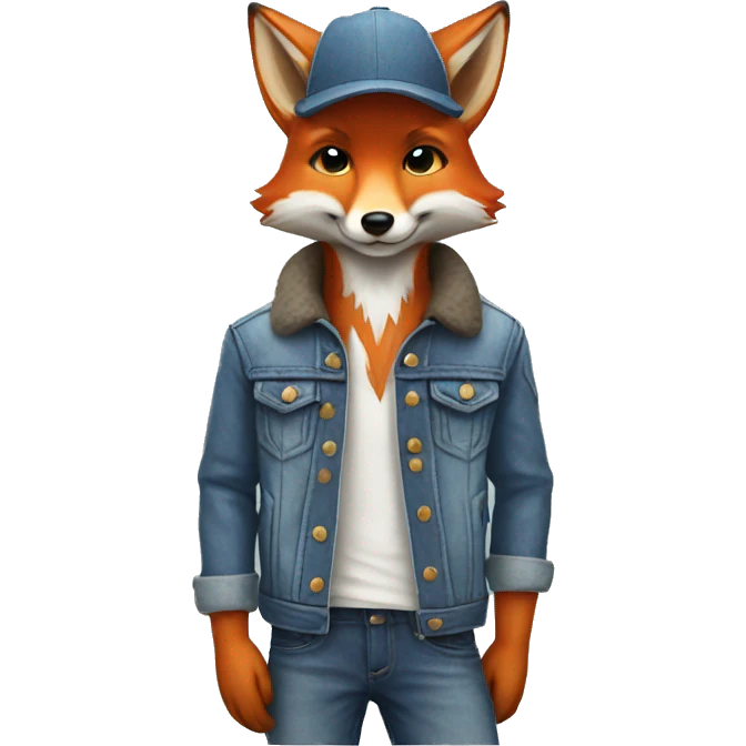 fox with mouse and denim jacket and hat emoji