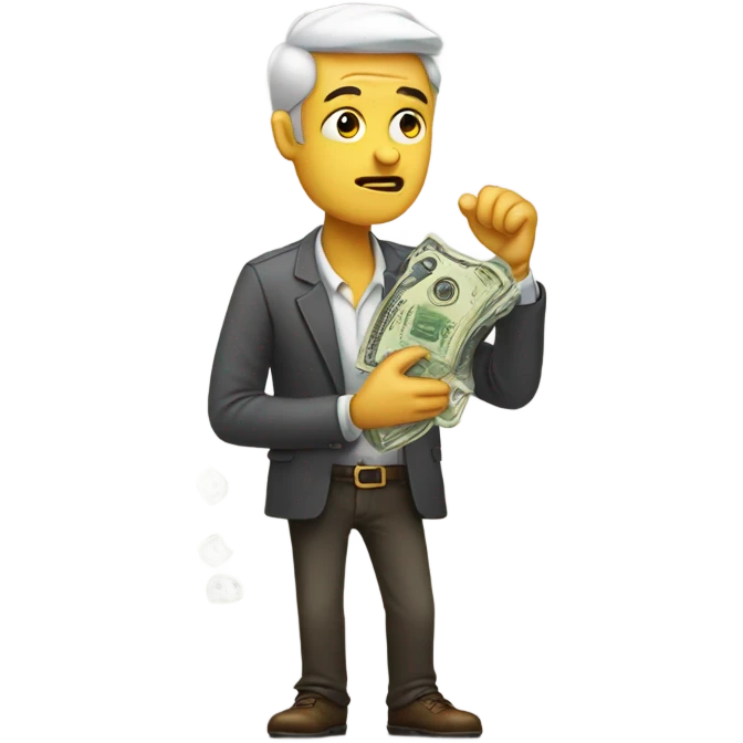 greedy standing man seeing money in his both hands emoji