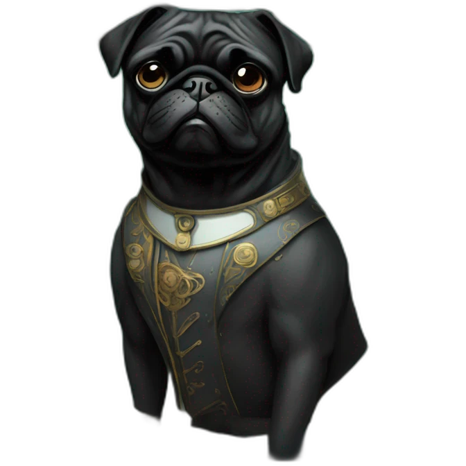 A cyberpunk black pug in Art Nouveau style during 1910 emoji