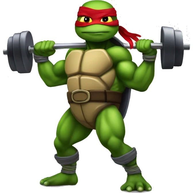 Ninja turtle Raphael lifting weights on a bicep emoji