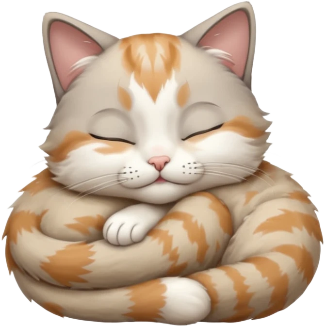 grey and white small cat with its eyes closed lying down with its paw curled and holding up his head emoji