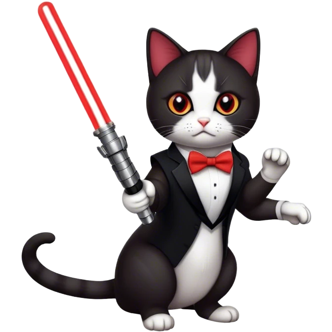 tuxedo cat posing with red lightsaber from star wars emoji