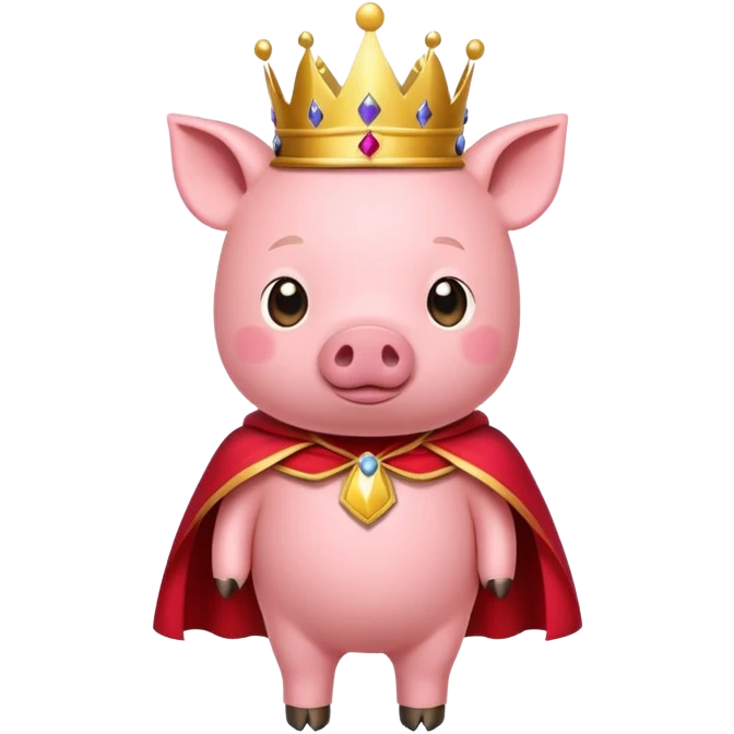 Pink pig with a golden crown and royal red cape, Technoblade character emoji
