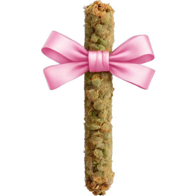 Rolled cbd blunt with a baby pink ribbon on it emoji