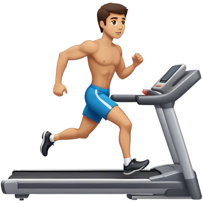 brunette buff guy running on treadmill emoji