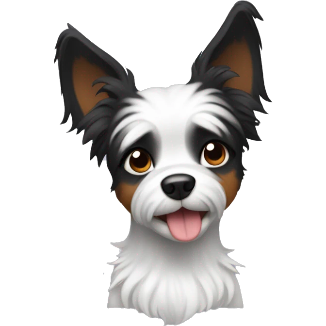 Shaggy black and white small dog with pointed ears  emoji