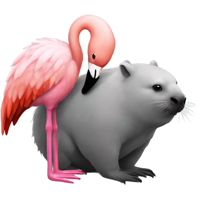 Flamingo hugging a wombat emoji