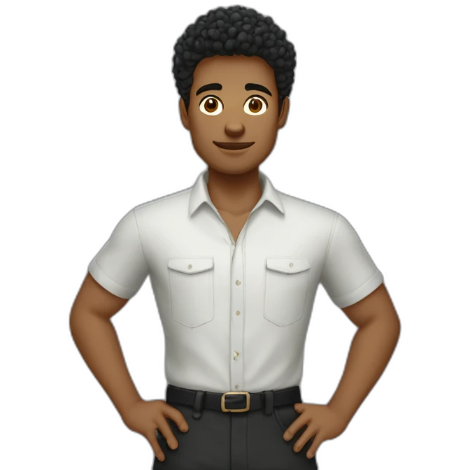 jeune homme avec des cheveux châtains clairs bouclés, des yeux bleus clairs qui est habillé avec une chemise noir emoji