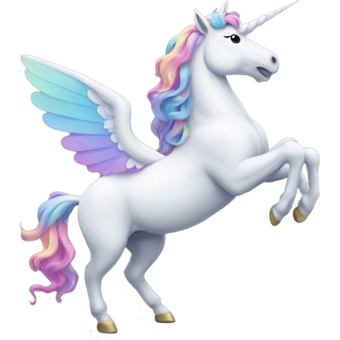 A unicorn with wings lifts its front foot at 45 degrees. emoji