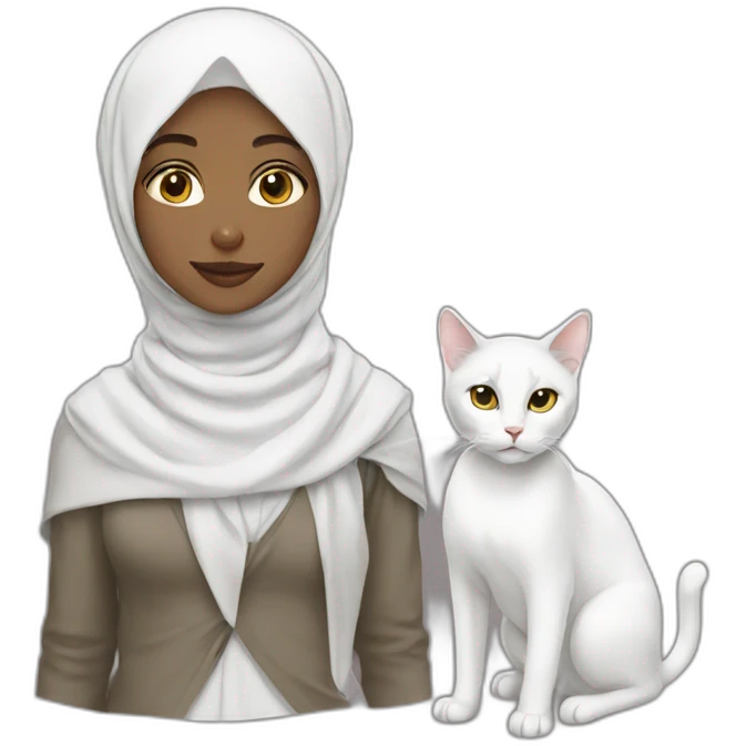 A girl in hijab with white cat emoji
