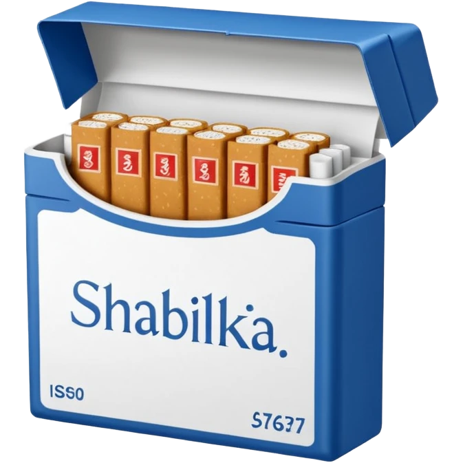 Создать emoji картинку с пачкой сигарет с надписью «SHABILKA” на фиолетовом фоне emoji