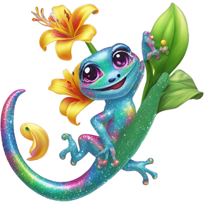 Lisa frank glitter gecko with a lily emoji