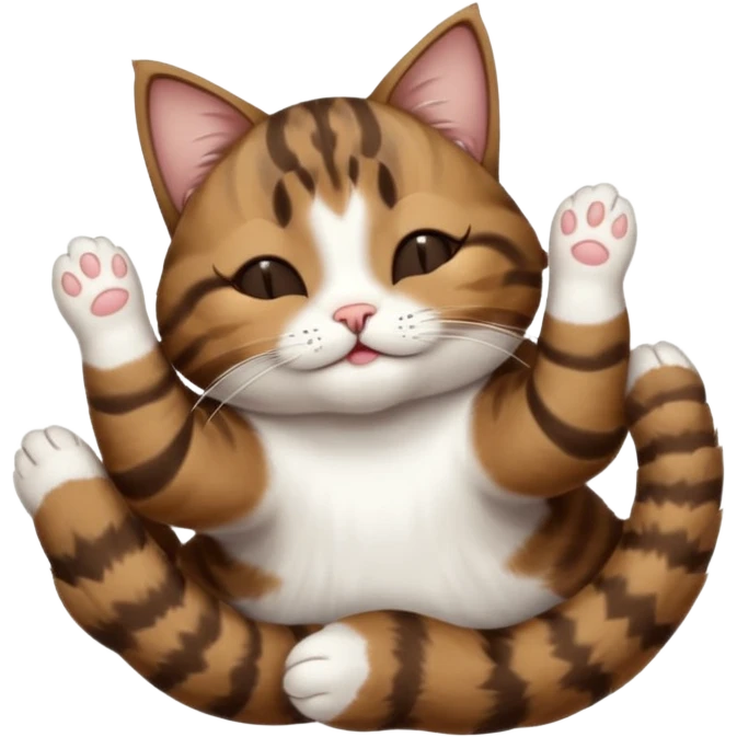 dark brown tabby and white cat in funny positions upside down with eyes closed emoji