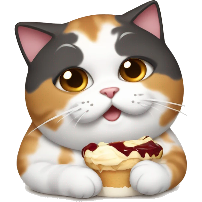 Fat calico cat with sundae emoji